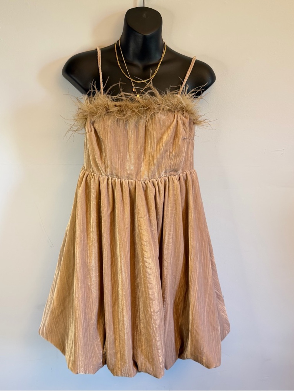 ✨ Velvet Feather Trim Mini Dress
